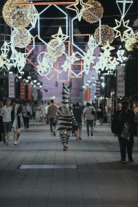 person in zebra costume