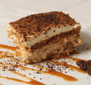 close up shot of a tiramisu dessert