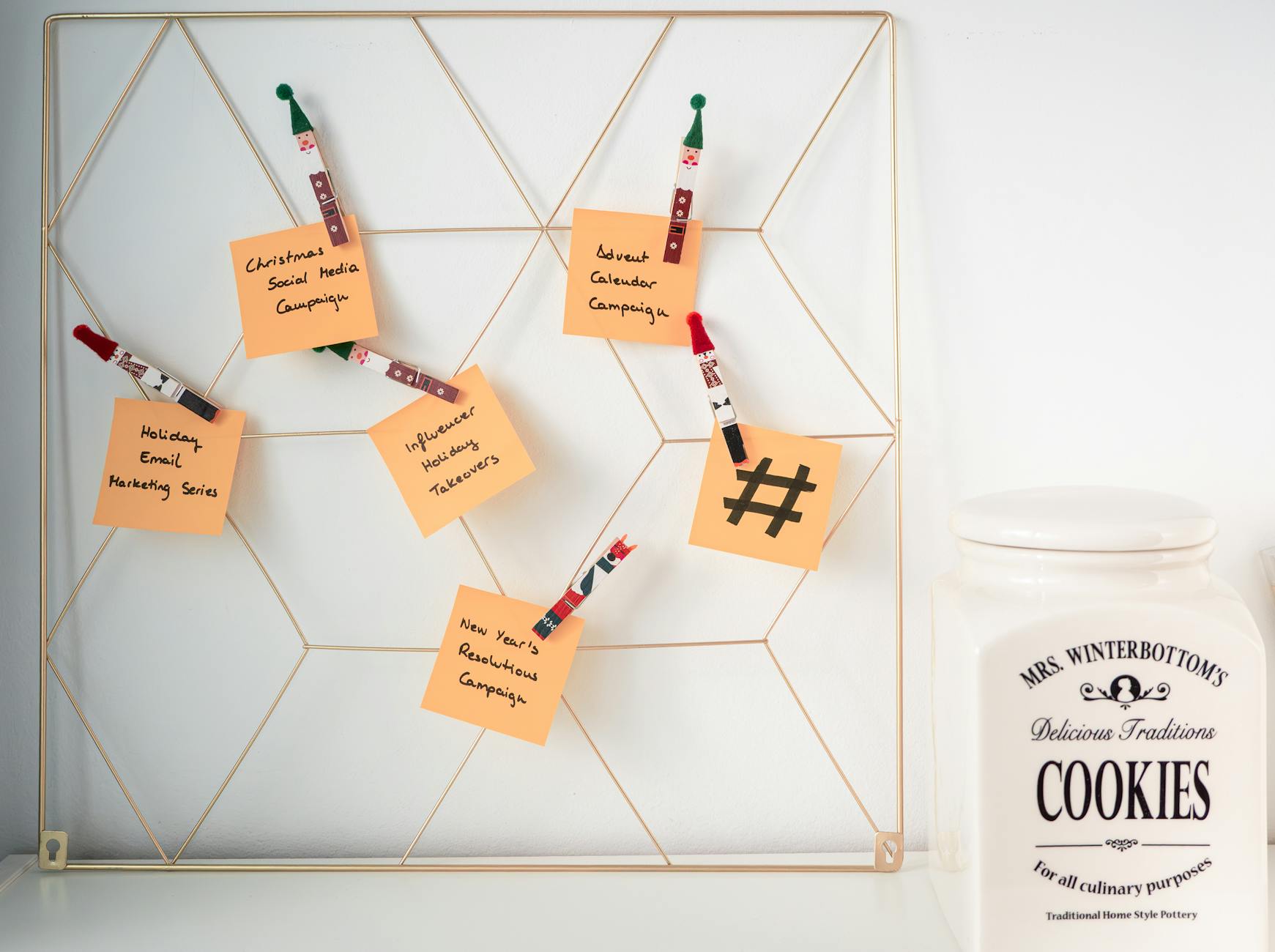 christmas sticky notes on white wall