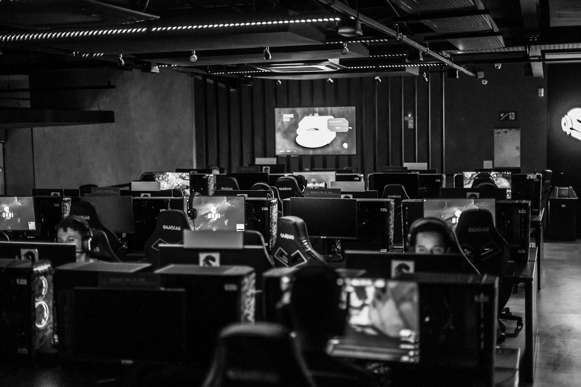 gaming studio with lots of computers