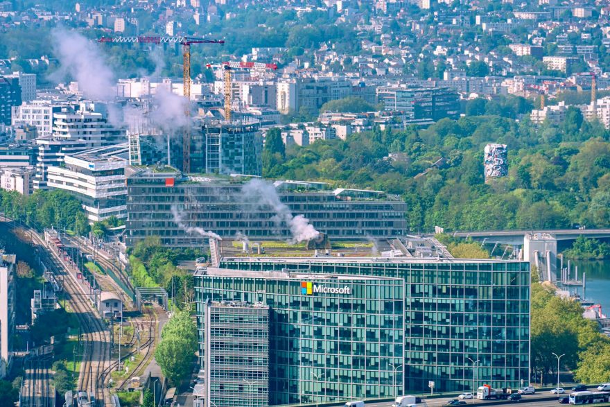 aerial view of microsoft conference center in issy les moulineaux france